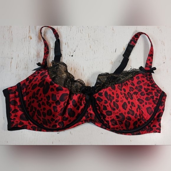 Cacique Cheetah Animal Print Lacey Full Coverage Bra 42DDD Underwire Bows - Picture 1 of 8